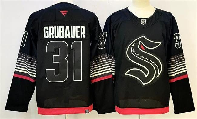 Men's Seattle Kraken #31 Philipp Grubauer Black 2026 Alternate Stitched Hockey Jersey by Hockey David