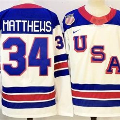 Men's USA #34 Auston Matthews White 2025-2026 Stitched Jersey by Hockey David