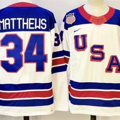 Men's USA #34 Auston Matthews White 2025-2026 With C Patch Stitched Jersey by Hockey David