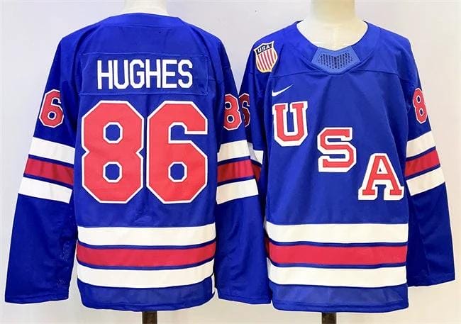 Men's USA #86 Jack Hughes Blue 2025-2026 Stitched Jersey by Hockey David