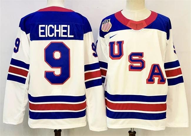 Men's USA #9 Jack Eichel White 2025-2026 Stitched Jersey by Hockey David