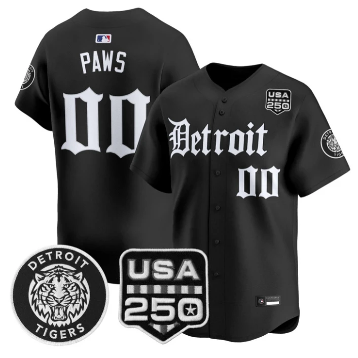 Paws Jersey #00 Detroit Tigers Gothic Edition Vapor Stitched by My Store