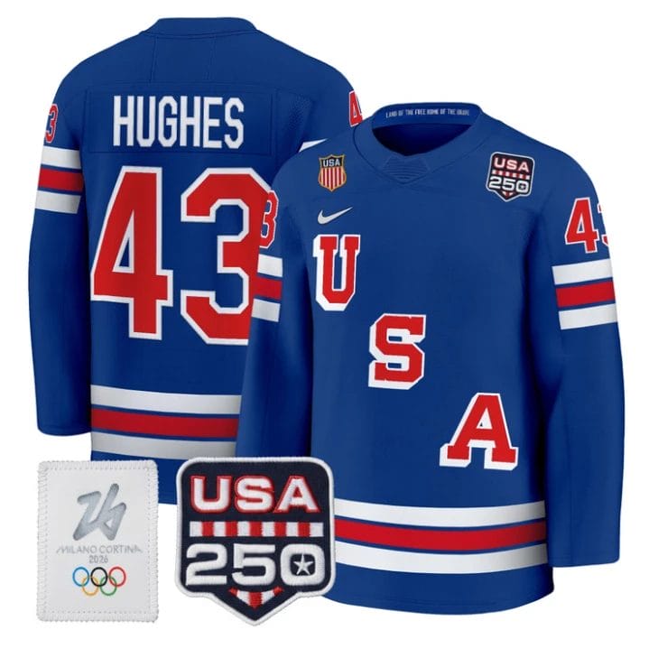 Quinn Hughes Jersey #43 USA Olympic 250 Patch Hockey 2026 Stitched by Hockey David