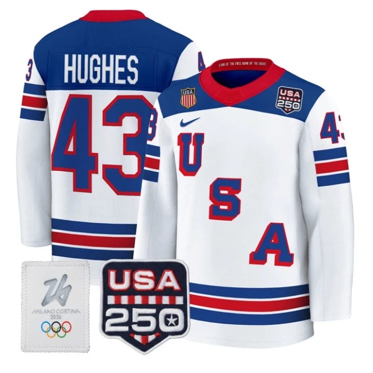 Quinn Hughes Jersey #43 USA Olympic 250 Patch Hockey 2026 Stitched by Hockey David