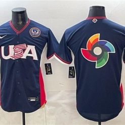 USA Baseball Jersey Team Big Logo Navy 2026 World Baseball Classic United States 250th Anniversary Patch Road Stadium Stitched by My Store