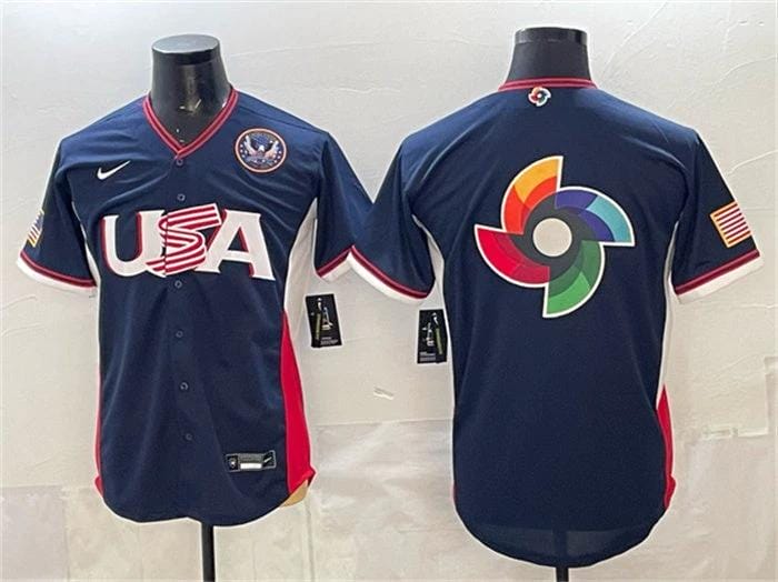 USA Baseball Jersey Team Big Logo Navy 2026 World Baseball Classic United States 250th Anniversary Patch Road Stadium Stitched by My Store