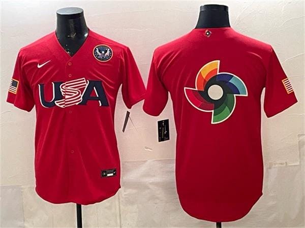 USA Baseball Jersey Team Big Logo Red 2026 World Baseball Classic United States 250th Anniversary Patch Stadium Stitched by My Store