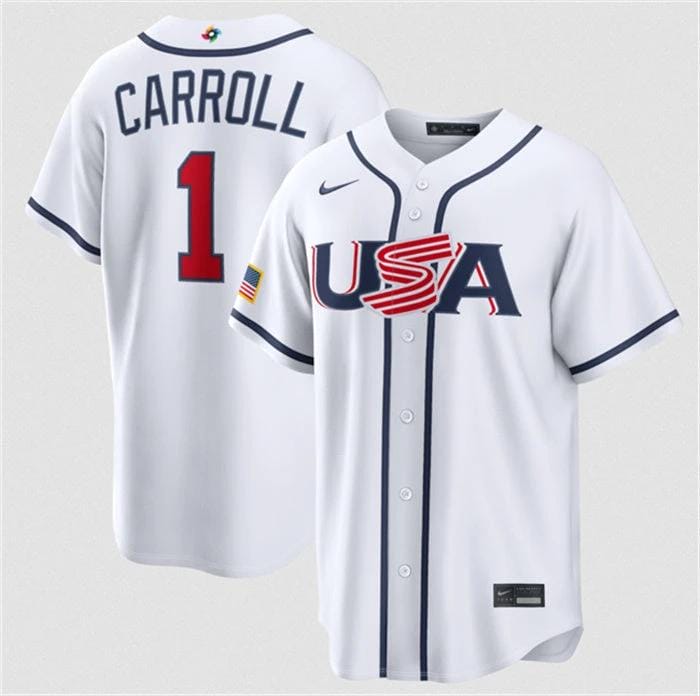 USA Baseball #1 Corbin Carroll Jersey White 2026 World Baseball Classic Home Stadium Stitched by My Store