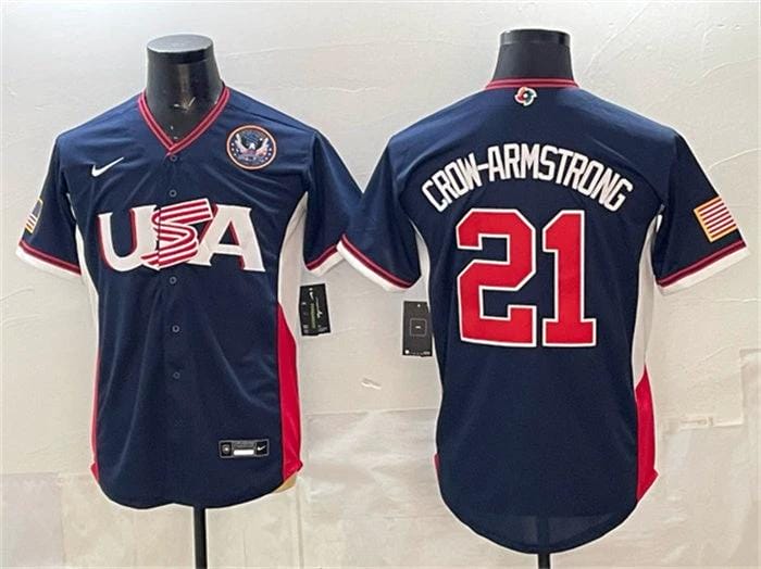 USA Baseball #21 Crow-Armstrong Jersey Navy 2026 World Baseball Classic United States 250th Anniversary Patch Road Stadium Stitched by My Store
