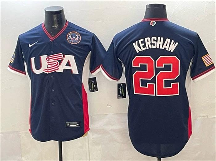USA Baseball #22 Clayton Kershaw Jersey Navy 2026 World Baseball Classic United States 250th Anniversary Patch Road Stadium Stitched by My Store
