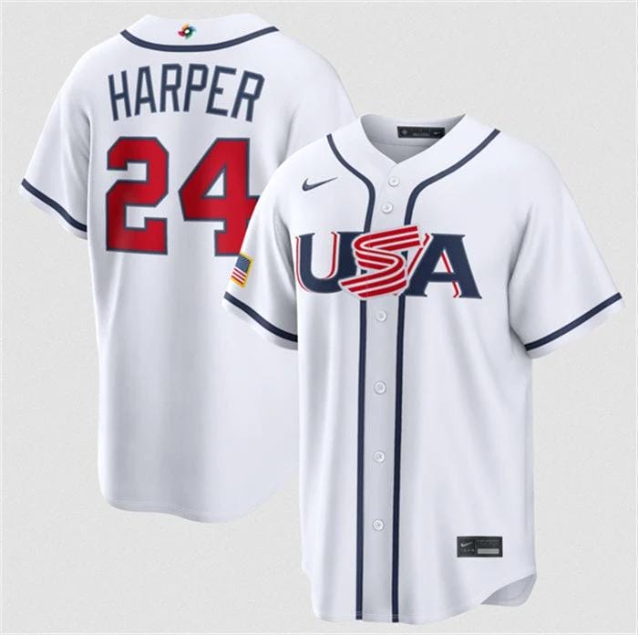 USA Baseball #24 Bryce Harper Jersey White 2026 World Baseball Classic Home Stadium Stitched by My Store