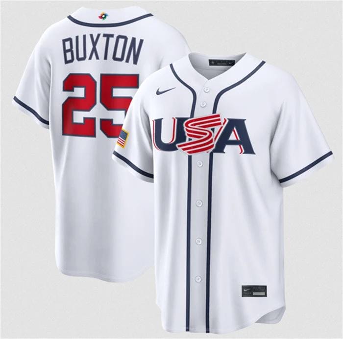 USA Baseball #25 Byron Buxton Jersey White 2026 World Baseball Classic Home Stadium Stitched by My Store