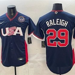 USA Baseball #29 Cal Raleigh Jersey Navy 2026 World Baseball Classic United States 250th Anniversary Patch Road Stadium Stitched by My Store