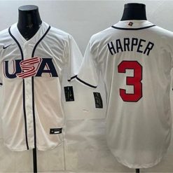 USA Baseball #3 Bryce Harper Jersey White 2026 World Baseball Classic Home Stadium Stitched by My Store