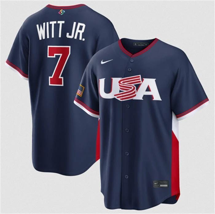 USA Baseball #7 Bobby Witt Jr. Jersey Navy 2026 World Baseball Classic Road Stadium Stitched by My Store