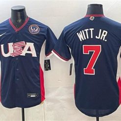 USA Baseball #7 Bobby Witt Jr. Jersey Navy 2026 World Baseball Classic United States 250th Anniversary Patch Road Stadium Stitched by My Store