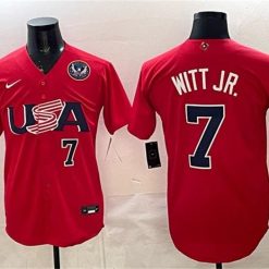 USA Baseball #7 Bobby Witt Jr. Jersey Red 2026 World Baseball Classic United States 250th Anniversary Patch Stadium Stitched by My Store