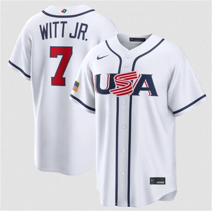 USA Baseball #7 Bobby Witt Jr. Jersey White 2026 World Baseball Classic Home Stadium Stitched by My Store