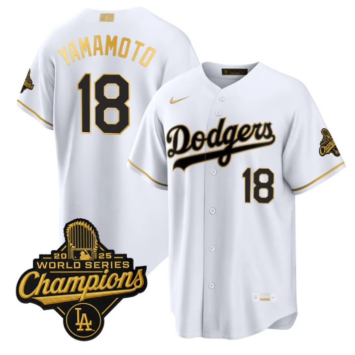 Yamamoto Jersey #18 Dodgers Gold Collection Premier Stitched by My Store