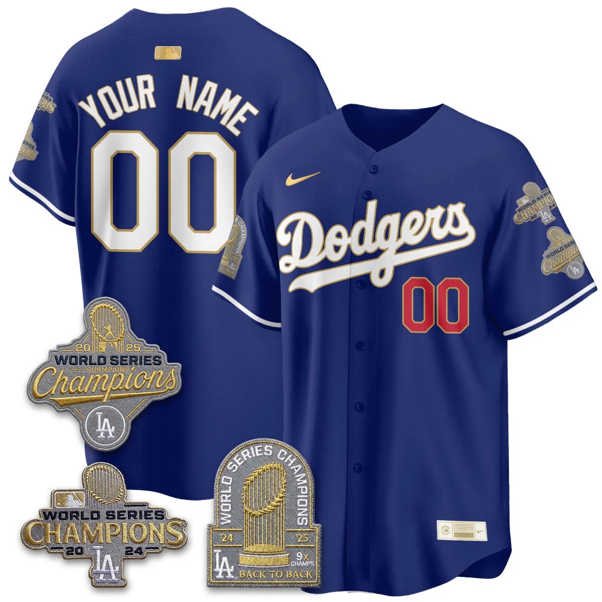 Los Angeles Dodgers Gold Collection Stadium Vapor Limited Custom Jersey - Back to Back 9x Champs - All Stitched by Los Angeles Dodgers