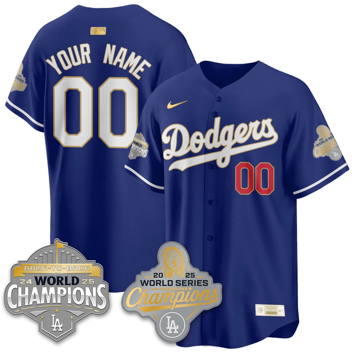 Custom LAD Gold Collection Stadium Vapor Limited Jersey - B2B Champs - All Stitched by Dodgers