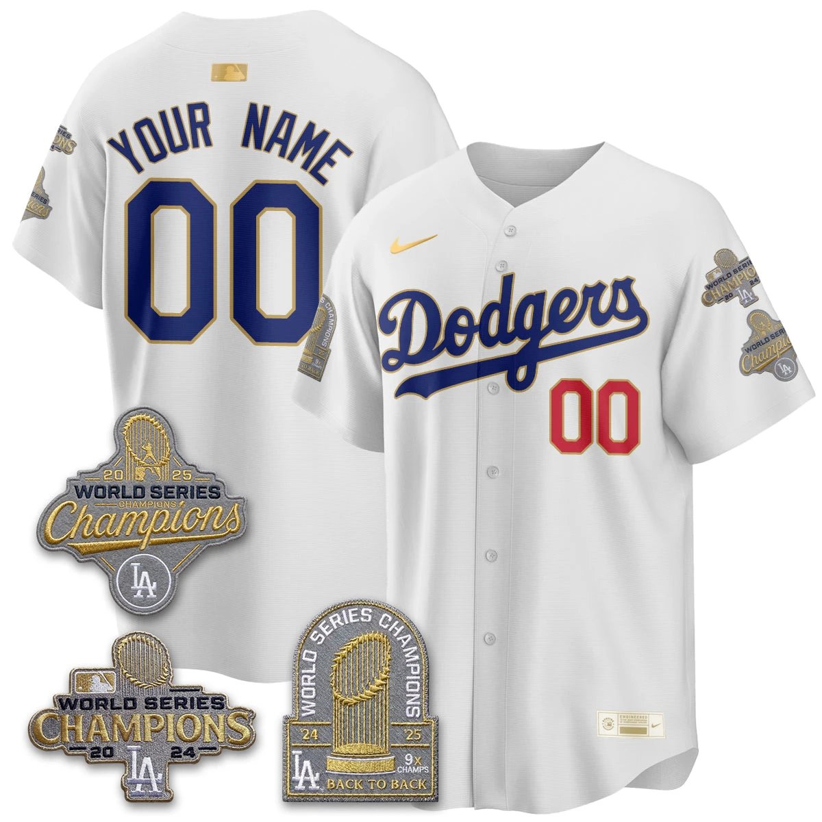 Los Angeles Dodgers Gold Collection Stadium Vapor Limited Custom Jersey - Back to Back 9x Champs - All Stitched by Los Angeles Dodgers