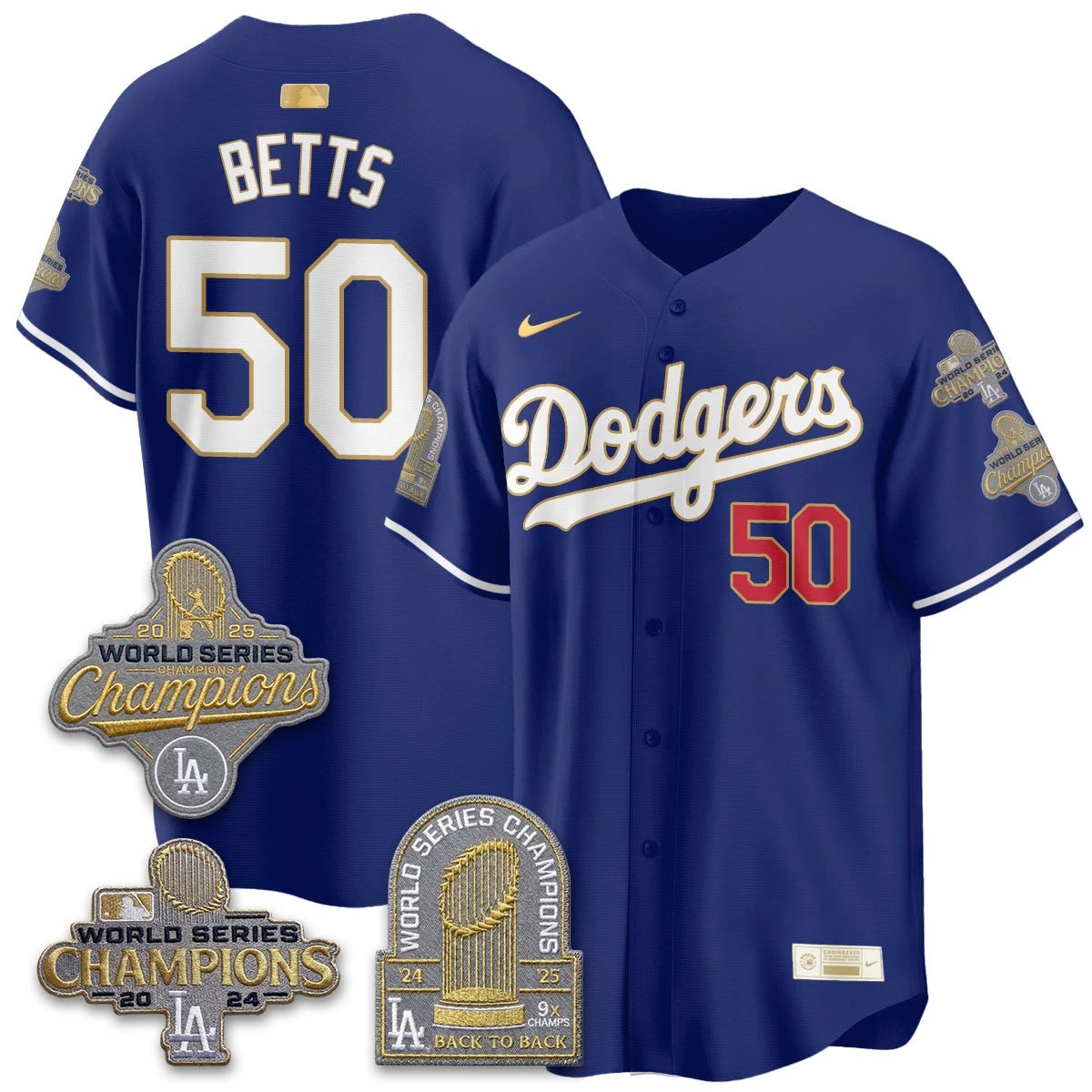 Los Angeles Dodgers Gold Collection Stadium Vapor Limited Jersey - Back to Back 9x Champs - All Stitched by Los Angeles Dodgers