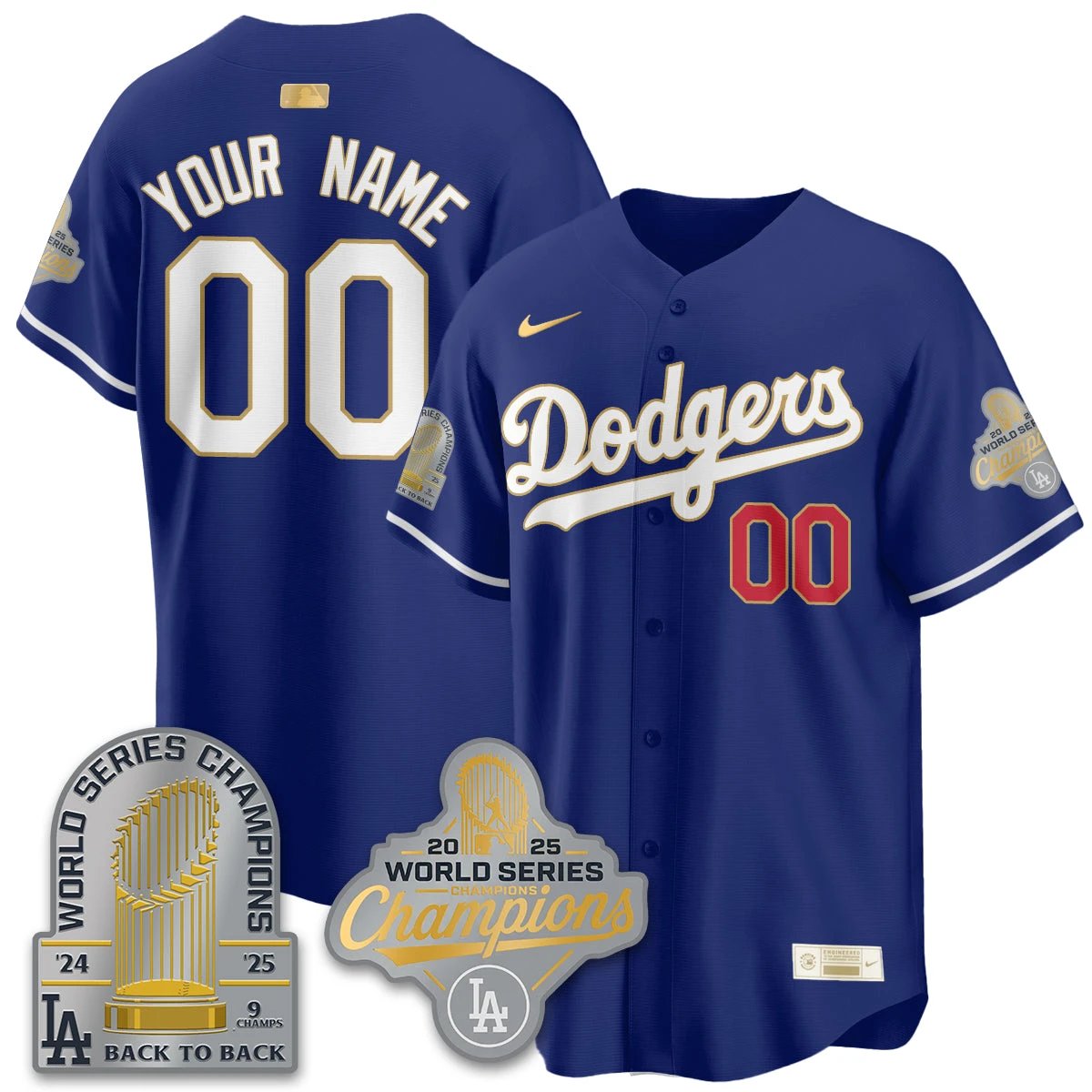 LAD Gold Collection Stadium Vapor Limited Custom Jersey - 9x Champs - All Stitched by Los Angeles Dodgers