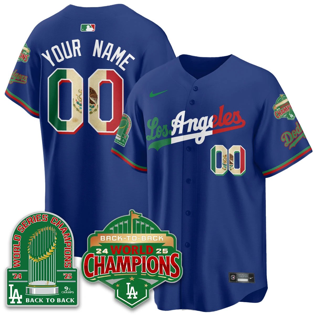CUSTOM LAD Mexico Vapor Limited Jersey - 9x & B2B Champs - All Stitched by Los Angeles Dodgers
