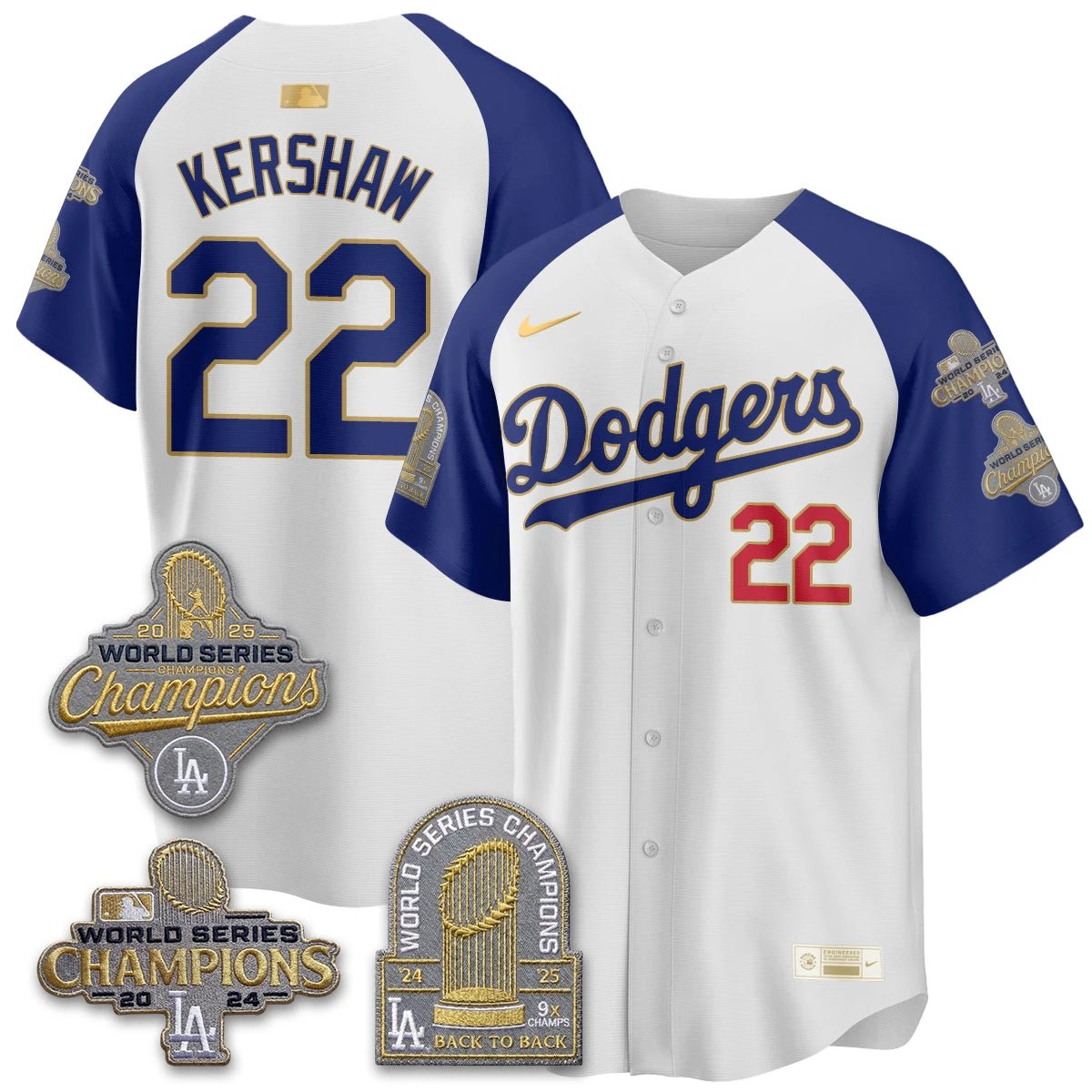 Los Angeles Dodgers Gold Collection Stadium Vapor Limited Jersey - Back to Back 9x Champs - All Stitched by Los Angeles Dodgers