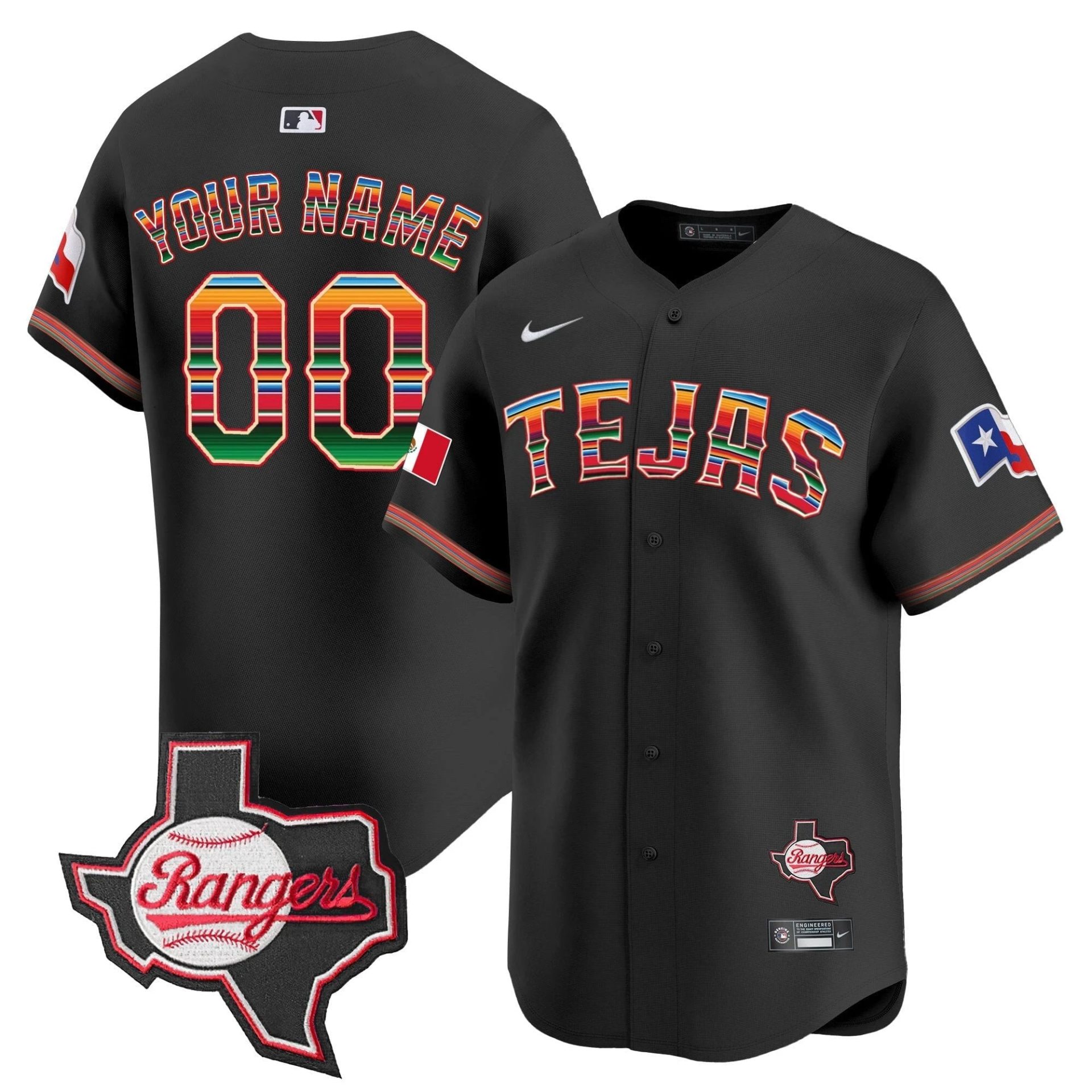 TEX Mexico Texas Patch Vapor Premier Limited Custom Jersey - All Stitched by Texas Rangers