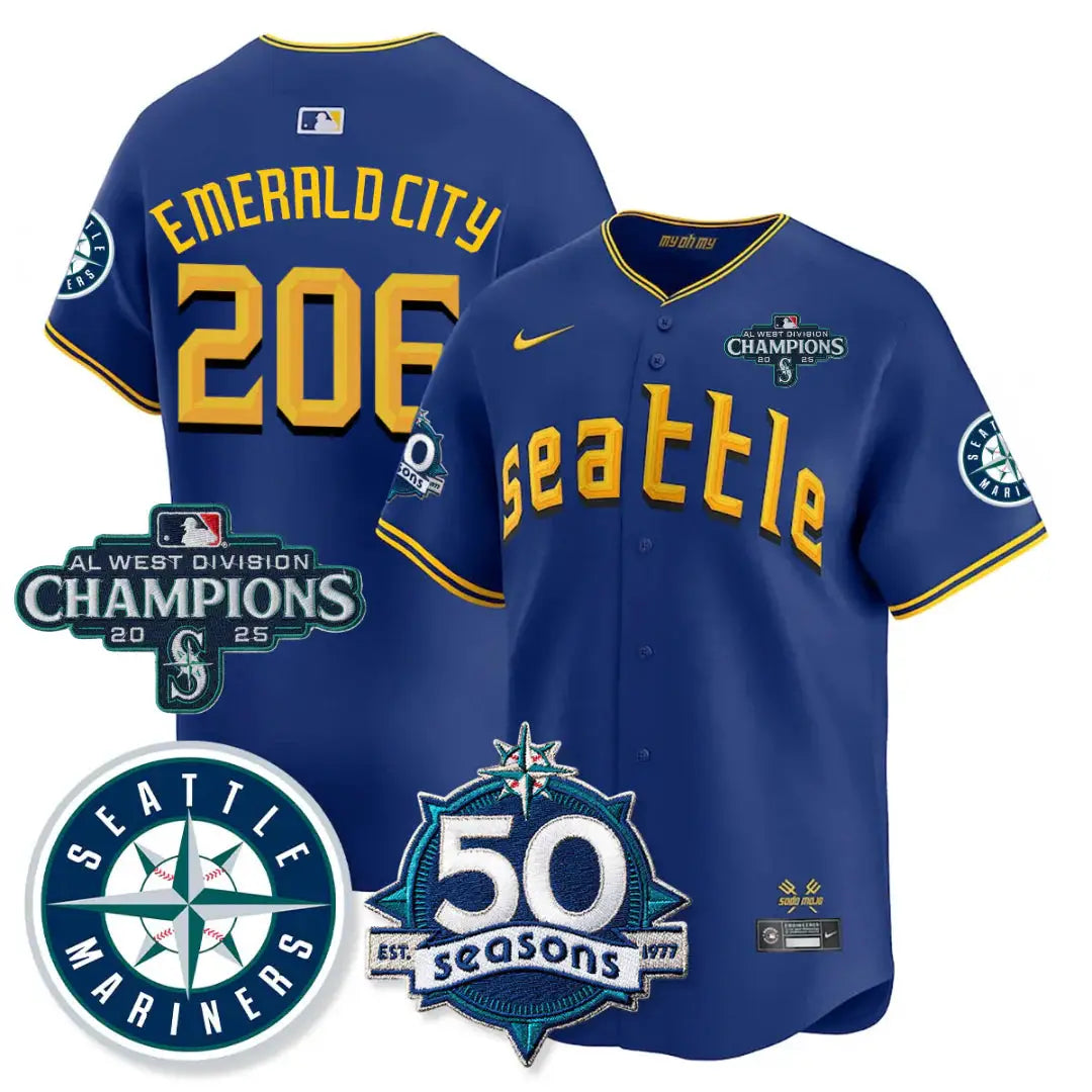 SEA Vapor Premier Limited Gold Jersey - 50th Anniversary & AL West Division Champions - All Stitched by Digigearus