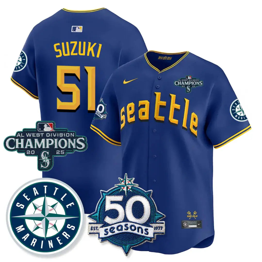 SEA Vapor Premier Limited Gold Jersey - 50th Anniversary & AL West Division Champions - All Stitched by Digigearus