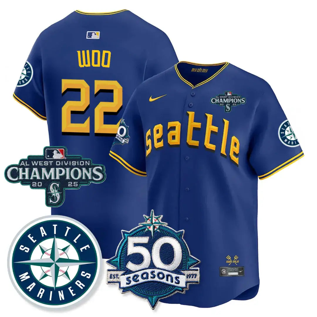 SEA Vapor Premier Limited Gold Jersey - 50th Anniversary & AL West Division Champions - All Stitched by Digigearus