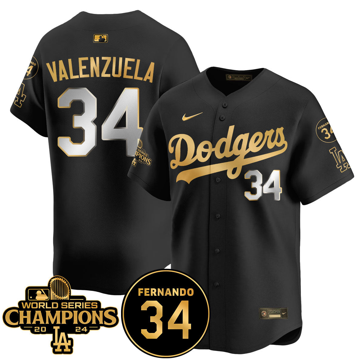 LA Dodgers - World Series Champions 2024/Fernando Valenzuela Memorial Jersey - All Stitched N1 by Los Angeles Dodgers