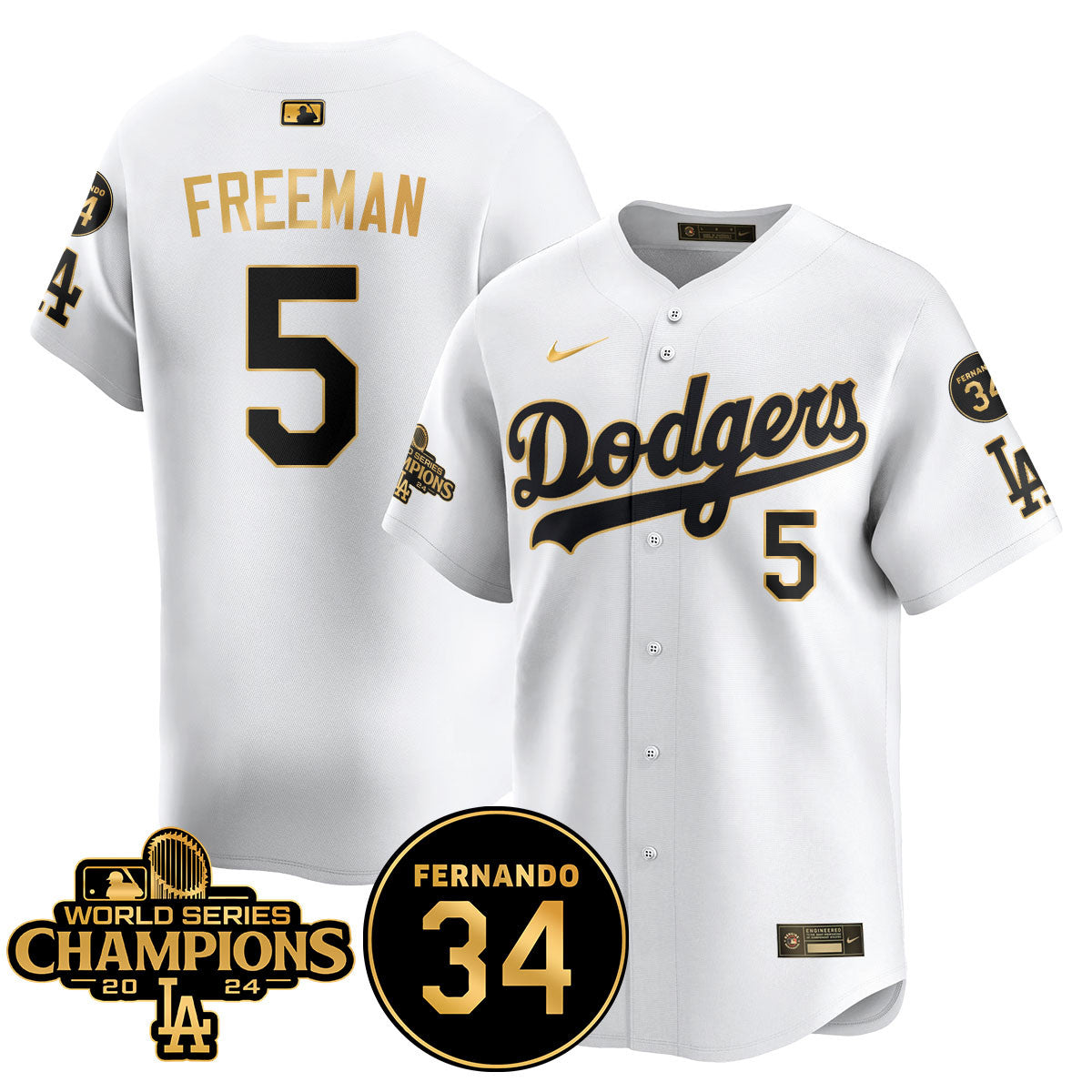 LA Dodgers - World Series Champions 2024/Fernando Valenzuela Memorial Jersey - All Stitched N1 by Los Angeles Dodgers