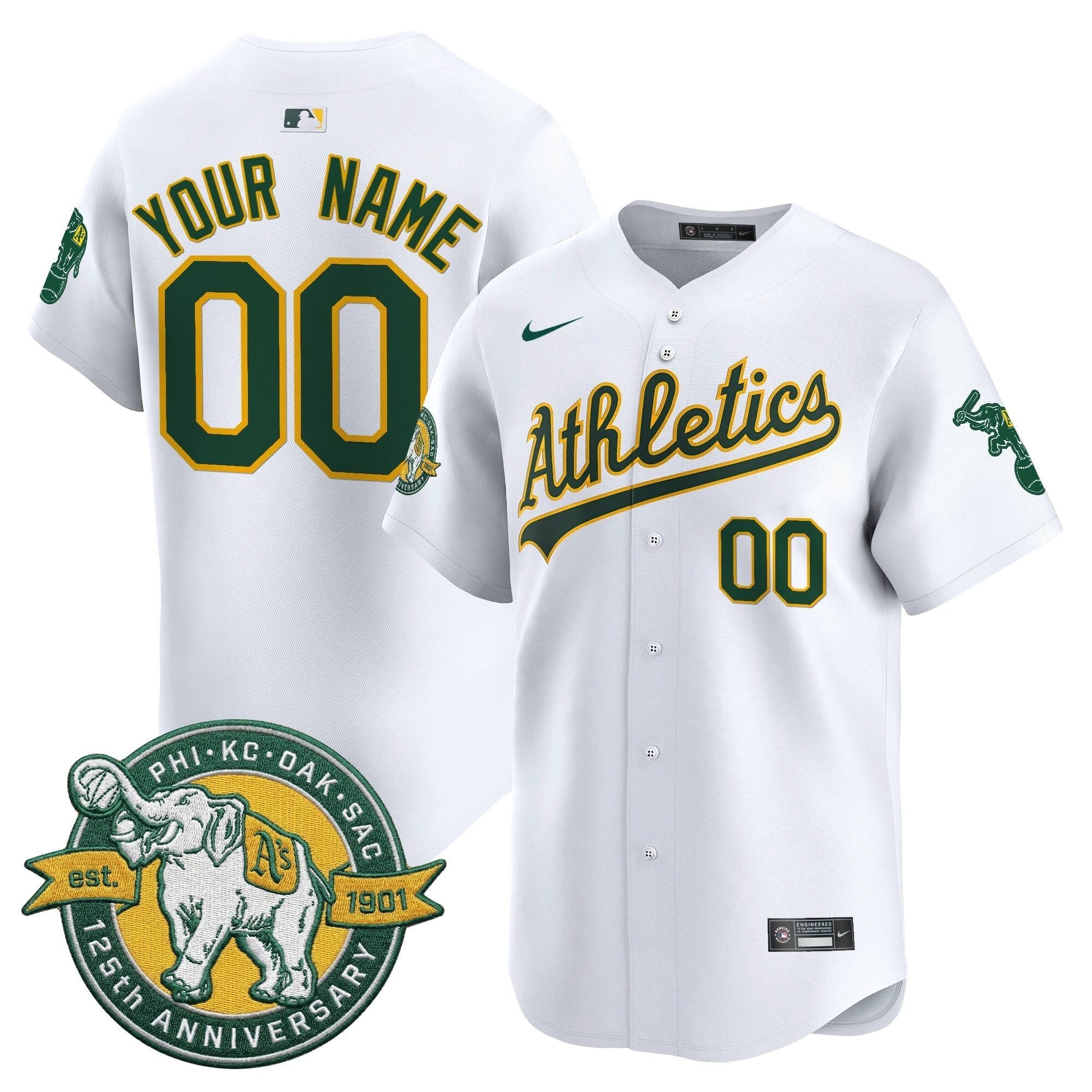OAK 125th Anniversary Patch Vapor Premier Limited Custom Jersey - All Stitched by Oakland Athletics