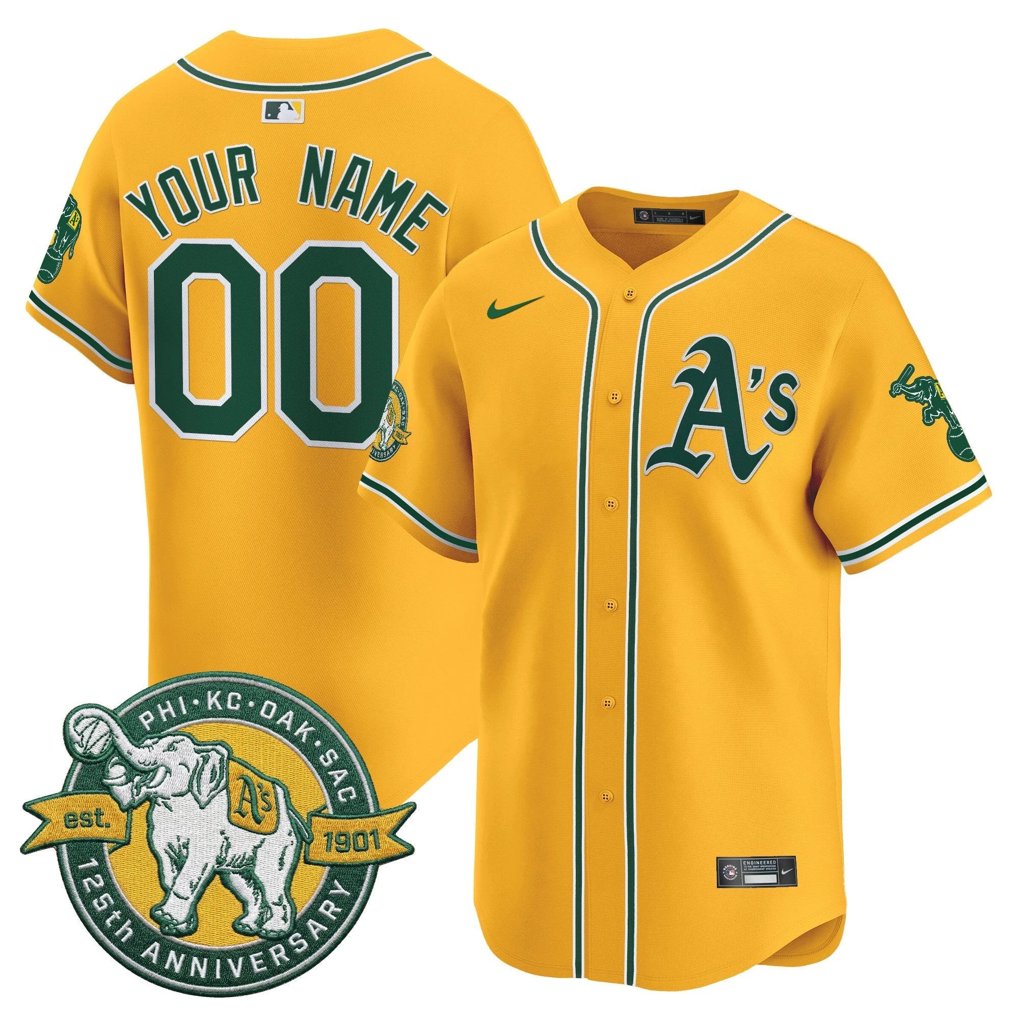 OAK 125th Anniversary Patch Vapor Premier Limited Custom Jersey - All Stitched by Oakland Athletics