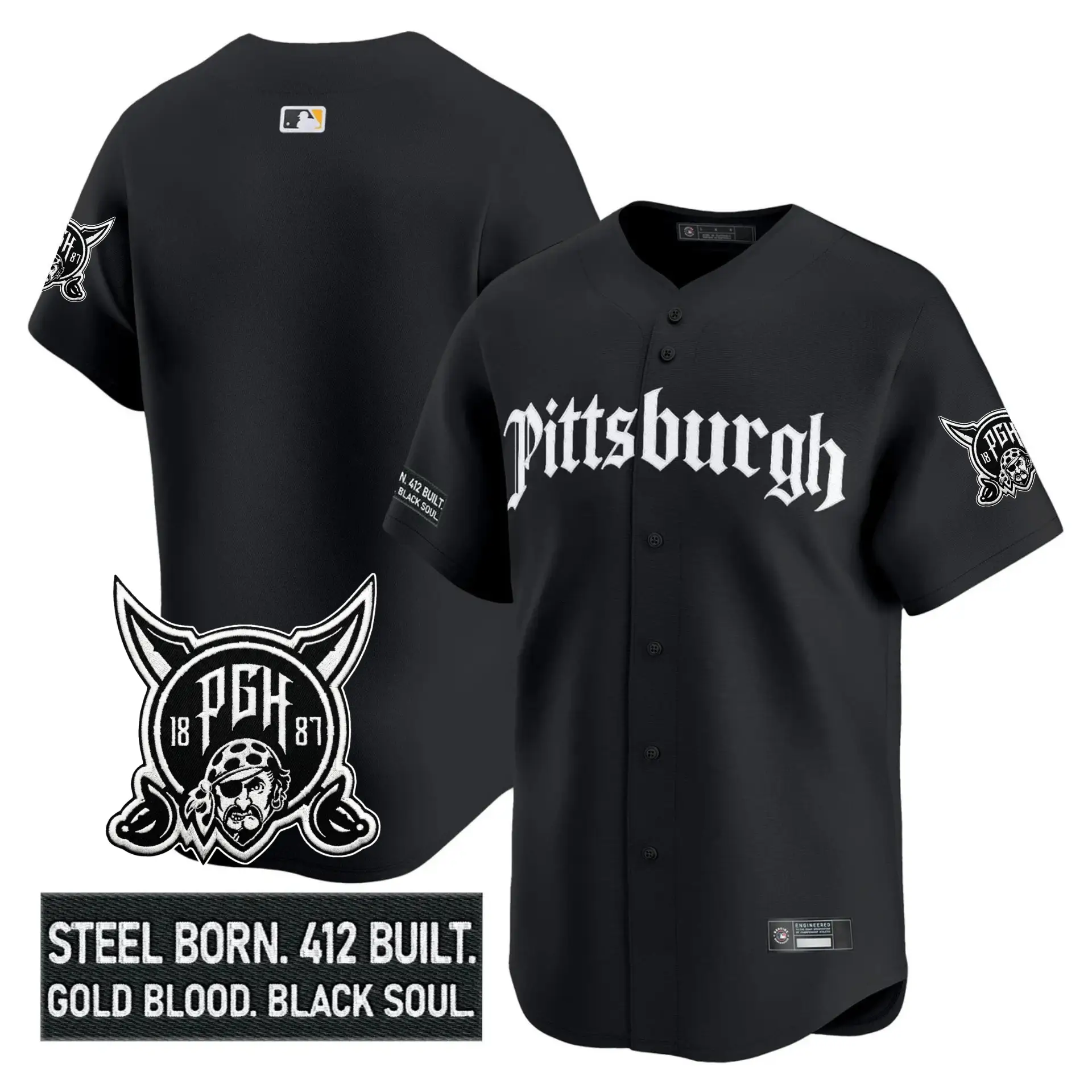PIT 'Gothic Steel City Edition' Vapor Premier Limited Jersey - All Stitched by Pittsburgh Pirates
