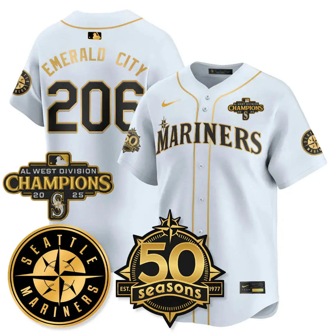 SEA Vapor Premier Limited Gold Jersey - 50th Anniversary & AL West Division Champions - All Stitched by Digigearus
