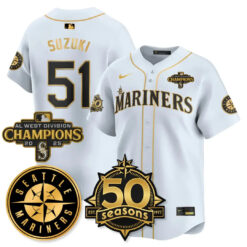 SEA Vapor Premier Limited Gold Jersey - 50th Anniversary & AL West Division Champions - All Stitched by Digigearus