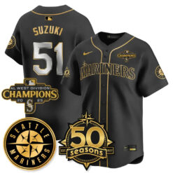 SEA Vapor Premier Limited Gold Jersey - 50th Anniversary & AL West Division Champions - All Stitched by Digigearus