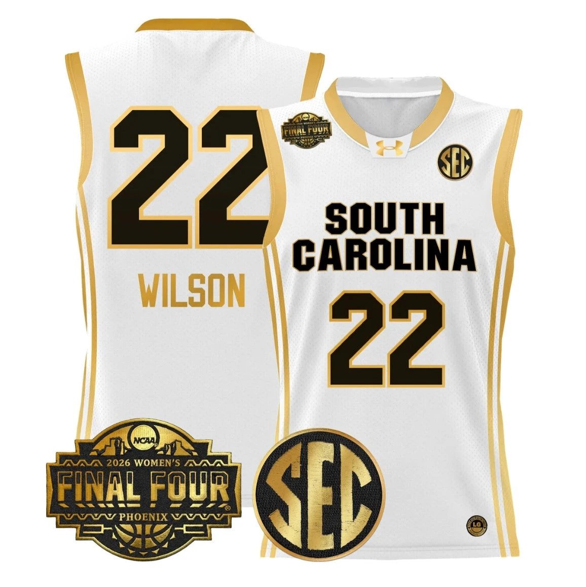 A'ja Wilson Jersey #22 South Carolina 2026 Final Four Stitched White Gold by My store basketball