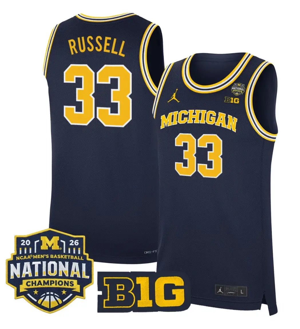 Cazzie Russell Jersey #3 Michigan Wolverines 2026 National Champions Stitched by My store basketball