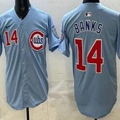 Chicago Cubs #14 Ernie Banks Baby Blue Limited Jersey Stitched by My Store