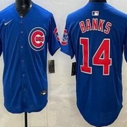 Chicago Cubs #14 Ernie Banks Blue Limited Jersey Stitched by My Store