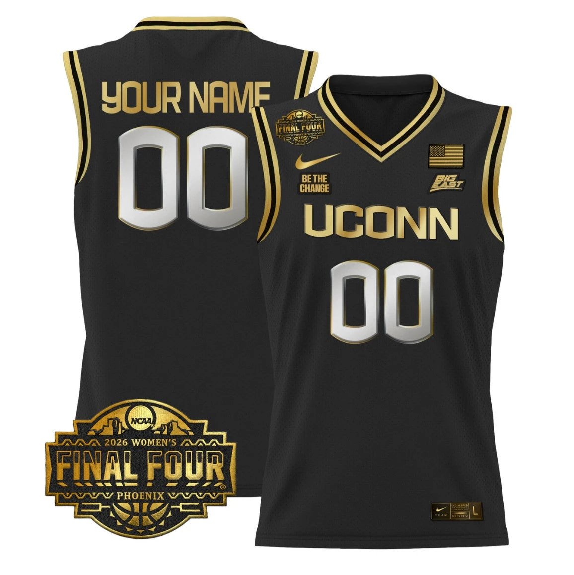 Custom UConn Huskies Jersey 2026 Tournament Final Four Stitched Black Gold by My store basketball