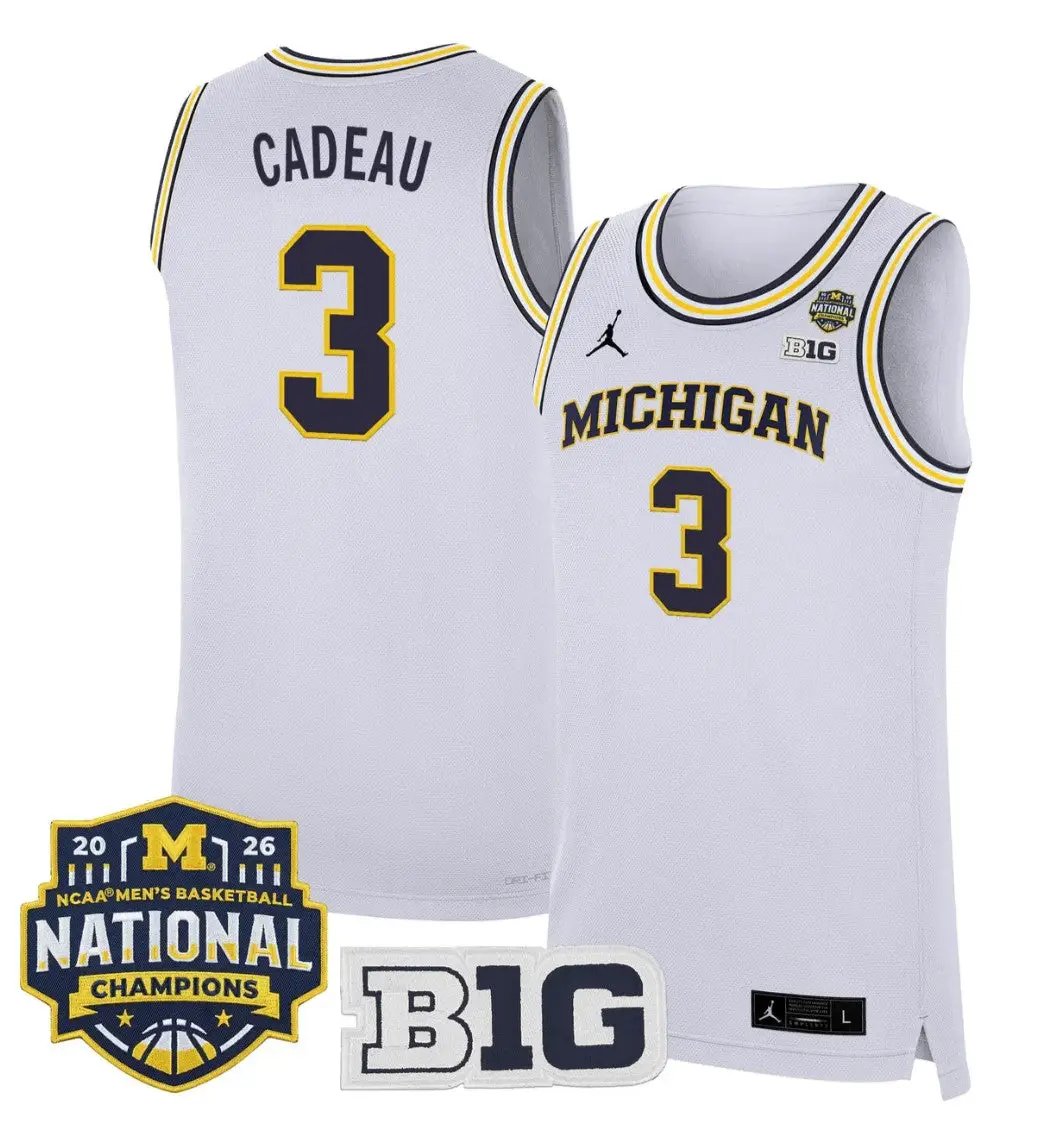 Elliot Cadeau Jersey #3 Michigan Wolverines 2026 National Champions Stitched by My store basketball