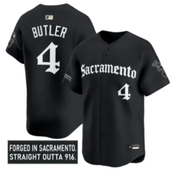 Lawrence Butler Jersey #4 Athletics Sacramento Gothic Edition Stitched by My Store