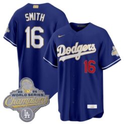 Los Angeles Dodgers #16 Will Smith Royal 2026 Gold Stadium Stitched Jersey by My Store